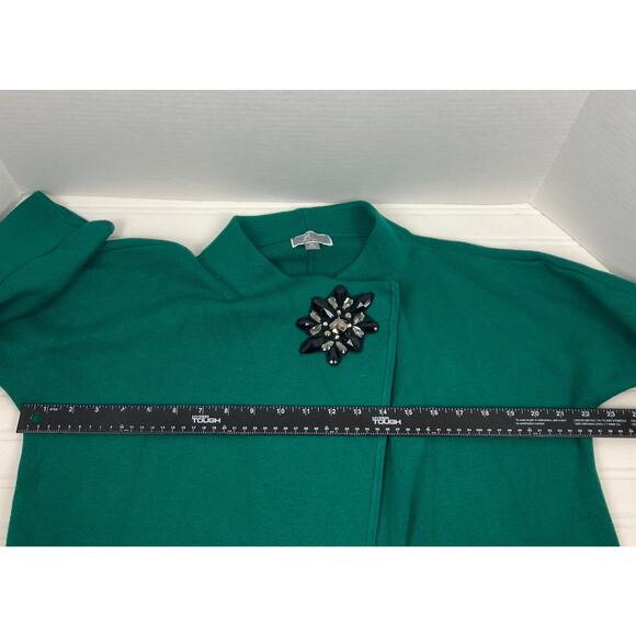 JM Collection Cardigan Women M Kelly Green Cape Style Flor Brooch Applique Retro - Picture 8 of 12